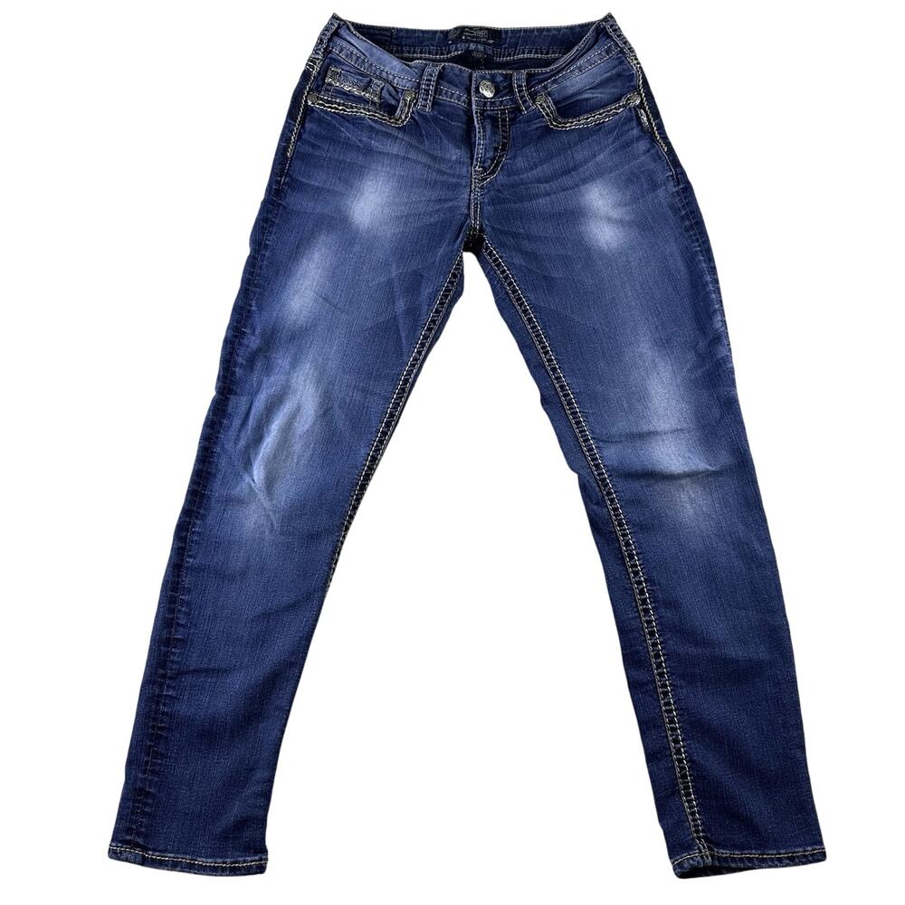 Silver Suki Jeans Straight Leg Mid Rise Skinny Women’s Dark Blue Denim 29x29